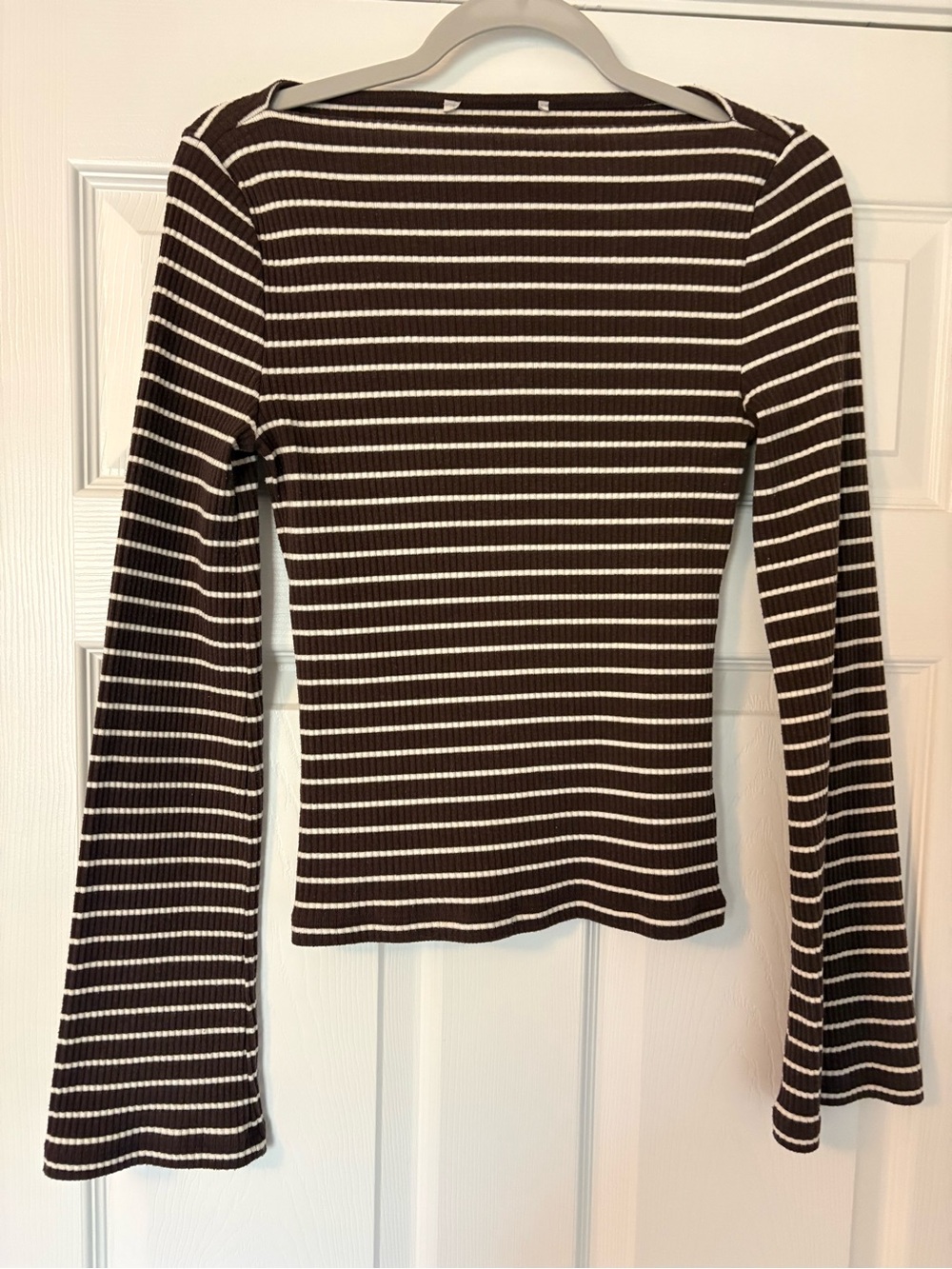 Striped Ribbed Long-Sleeve Top - Brown & White